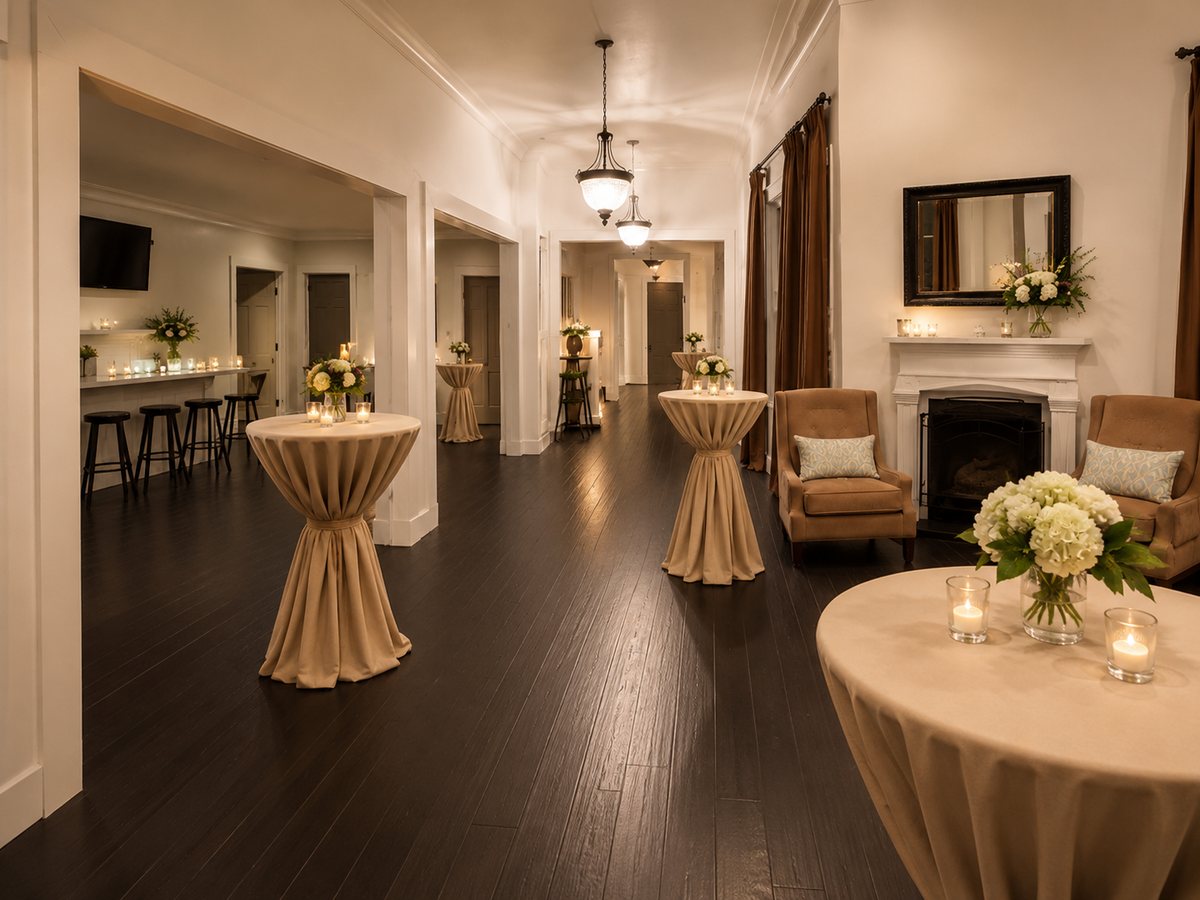Cocktail tables set for a reception